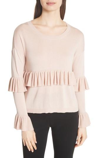 Women's Cinq A Sept Phillipa Ruffle Silk & Cashmere Top - Pink