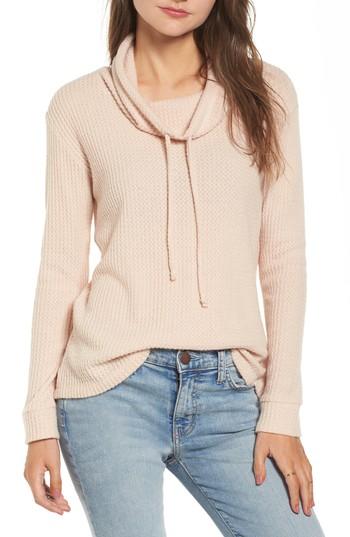 Women's Socialite Cowl Neck Waffle Knit Top - Pink