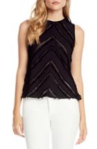 Women's Michael Stars Fringe Trim Stripe Tank - Black