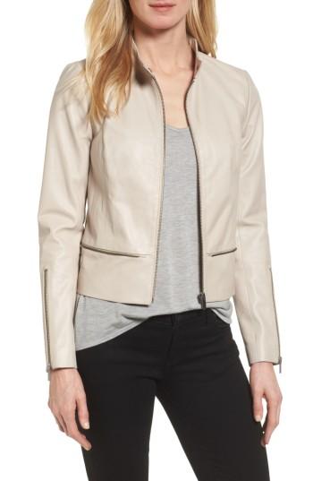 Women's Halogen Zip Detail Leather Moto Jacket - Beige