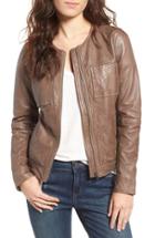 Women's Hinge Collarless Leather Jacket