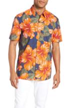 Men's French Connection Wela Regular Fit Hawaiian Camp Shirt, Size - Blue