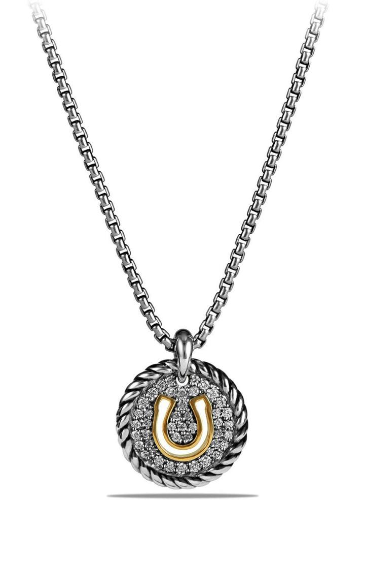 Women's David Yurman 'cable Collectibles' Horseshoe Charm Necklace With Diamonds & 18k Gold
