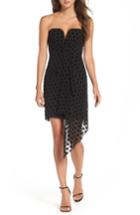 Women's Bardot Strapless Flocked Velvet Spot Dress - Black