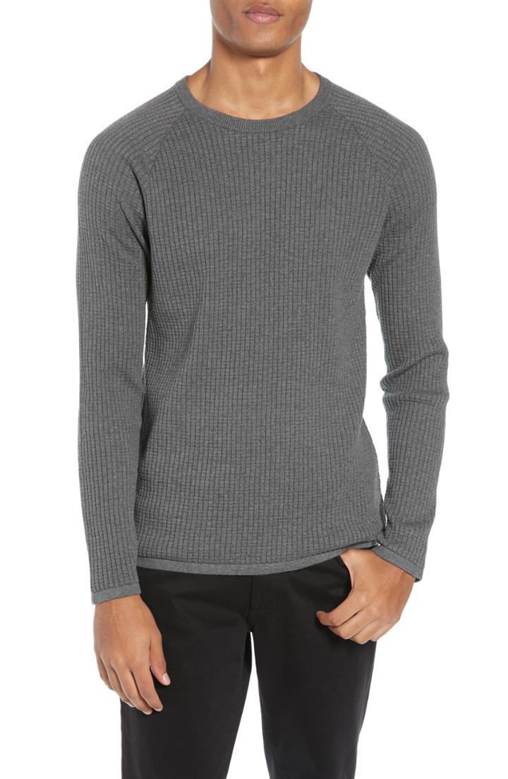 Men's Theory Amadeo Regular Fit Textured Cotton Sweater, Size - Grey