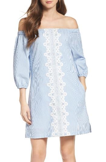 Women's Eliza J Lace Trim Seersucker Off The Shoulder Dress