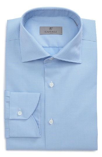 Men's Canali Fit Dot Dress Shirt, Size 17 - Blue
