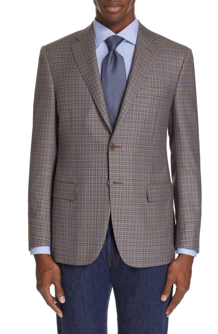 Men's Canali Sienna Classic Fit Plaid Wool Sport Coat Us / 46 Eus - Brown