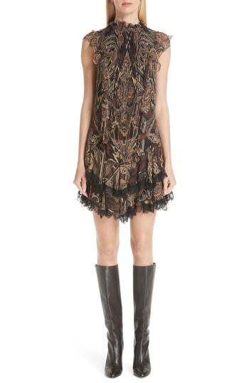 Women's Etro Paisley Print Silk Ruffle Dress Us / 40 It - Brown