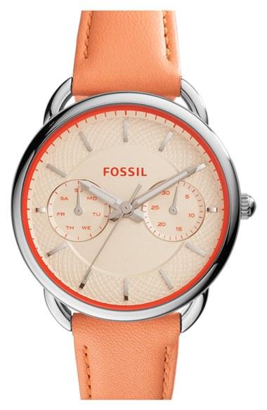 Women's Fossil 'tailor' Multifunction Leather Strap Watch, 35mm