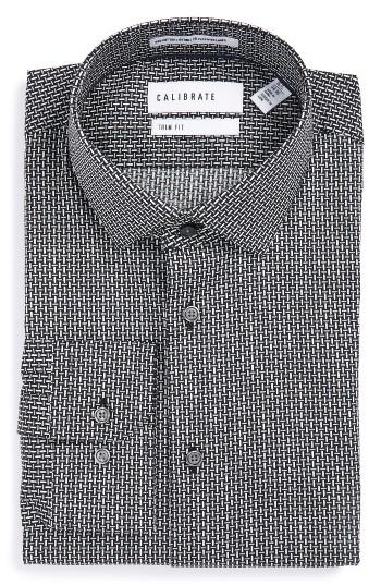Men's Calibrate Trim Fit Non-iron Graphic Stretch Dress Shirt .5 - 34/35 - Black