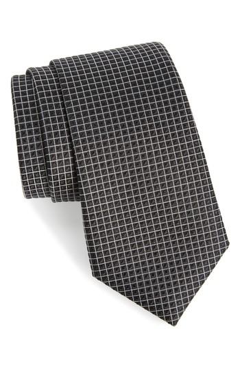 Men's Calibrate Jallot Check Silk Tie, Size - Black