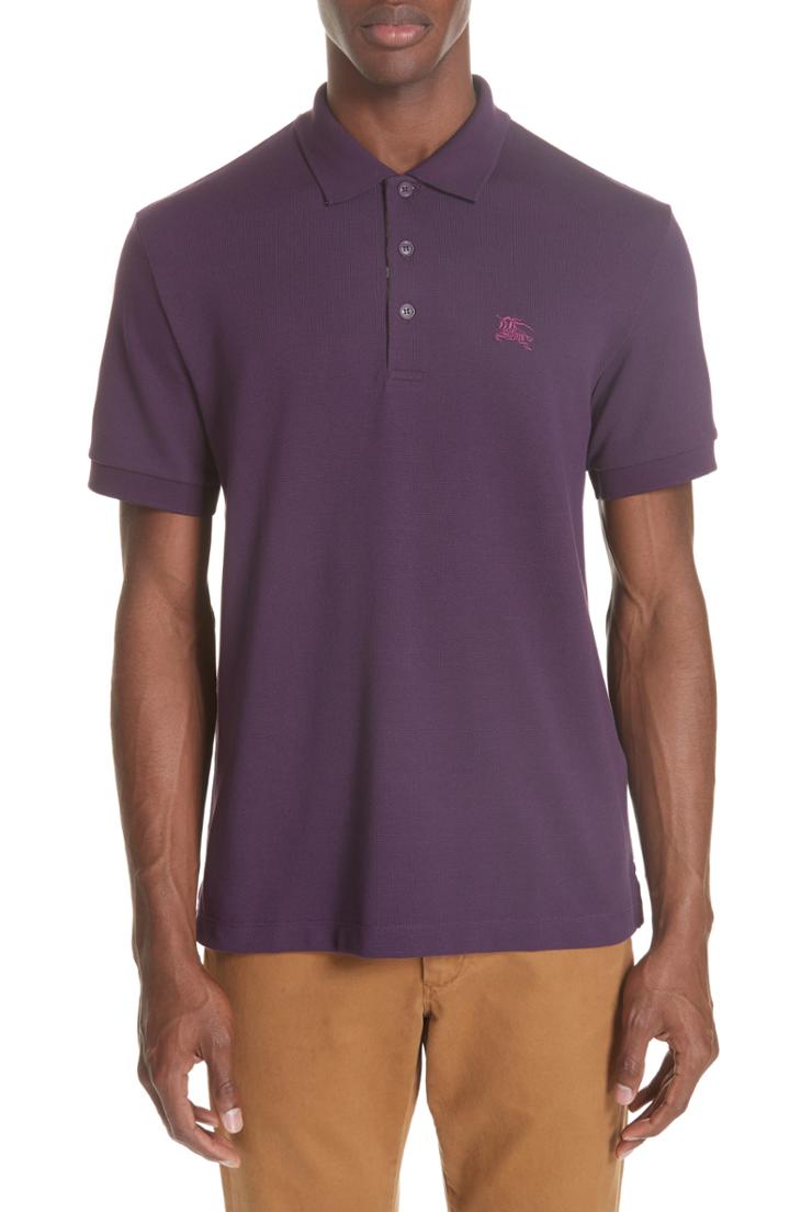 Men's Burberry Hartford Pique Polo, Size - Purple