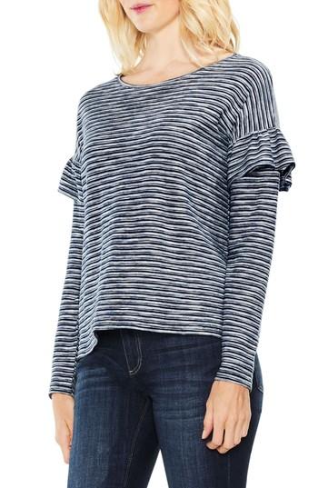 Women's Two By Vince Camuto Long Sleeve Ruffle Shoulder Top, Size - Blue