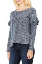 Women's Two By Vince Camuto Long Sleeve Ruffle Shoulder Top, Size - Blue