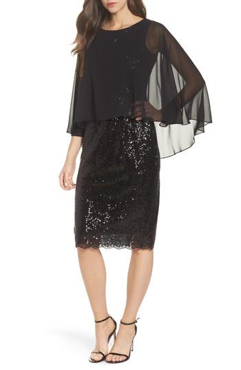 Women's Alex Evenings Capelet Sequin Shift Dress - Black
