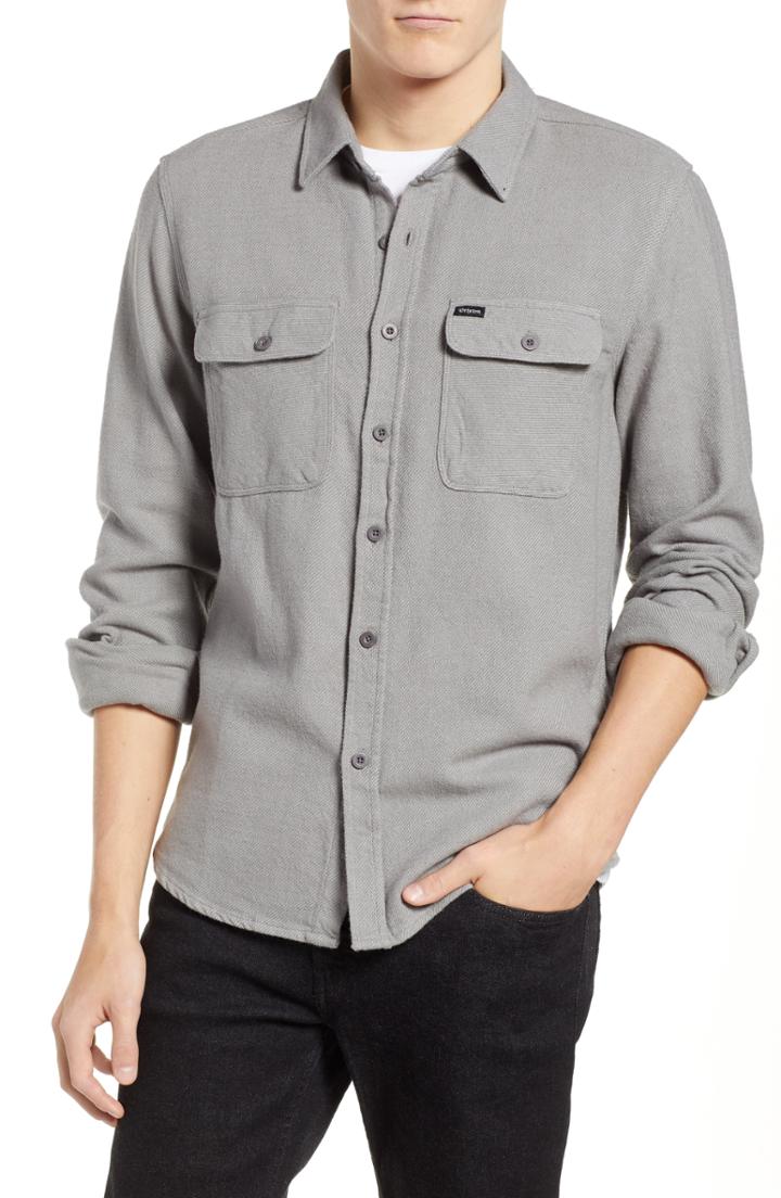 Men's Brixton Bowery Twill Work Shirt, Size - Grey