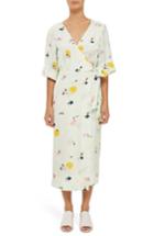 Women's Topshop Boutique Marble Floral Wrap Dress Us (fits Like 0) - Green
