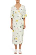 Women's Topshop Boutique Marble Floral Wrap Dress Us (fits Like 0) - Green