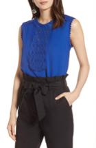 Women's Halogen Lace Detail Stretch Crepe Tank Top, Size - Blue