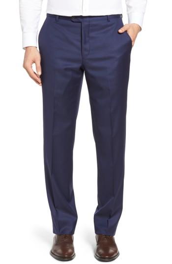 Men's Hickey Freeman Beacon Flat Front Solid Wool Trousers R - Blue