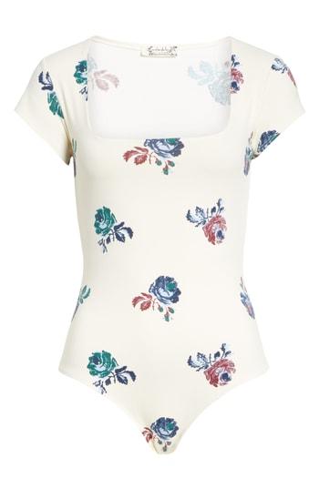 Women's Free People Floral Square Neck Thong Bodysuit - Ivory