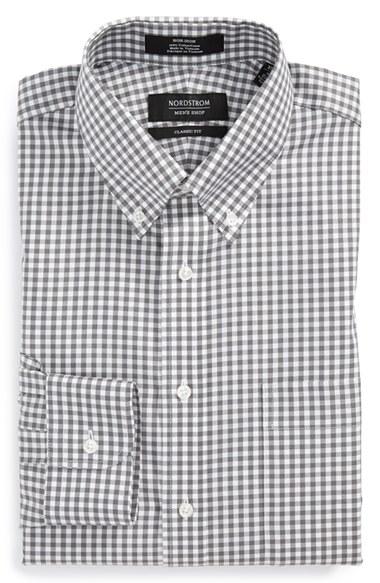 Men's Nordstrom Men's Shop Classic Fit Non-iron Gingham Dress Shirt 34 - Grey (online Only)