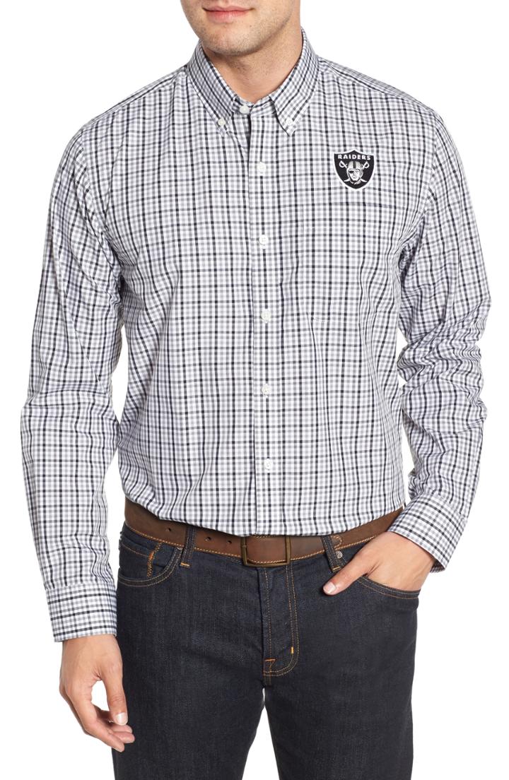 Men's Cutter & Buck Oakland Raiders - Gilman Regular Fit Plaid Sport Shirt, Size - Black