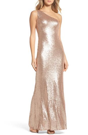 Women's Lulus Sequin One-shoulder Trumpet Gown - Pink