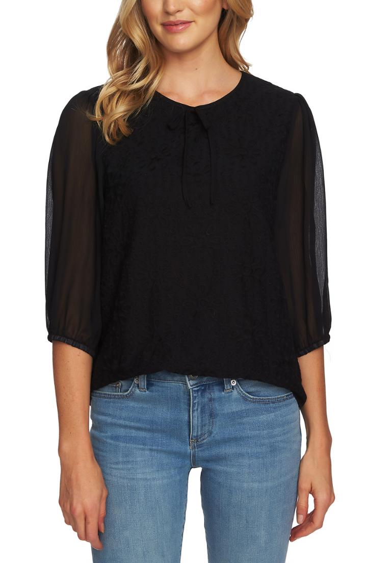 Women's Cece Tie Neck Blouse - Black