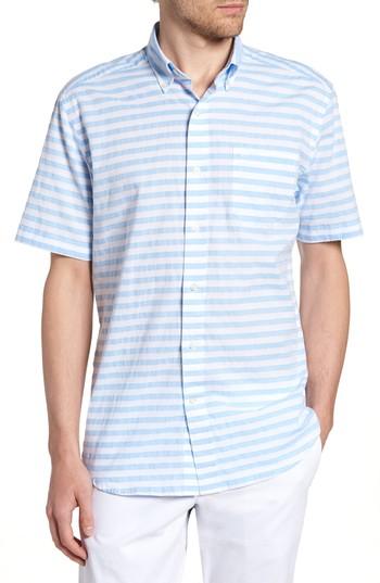 Men's Southern Tide Toe Side Stripe Short Sleeve Sport Shirt, Size - Green