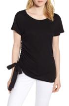 Women's Caslon Shirred Sheer Tee, Size - Black