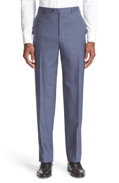 Men's Canali Flat Front Solid Wool Trousers R - Blue