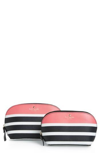Kate Spade New York Hyde Lane Stripe Abalene Set Of 2 Faux Leather Pouches, Size - Peach Sherbet
