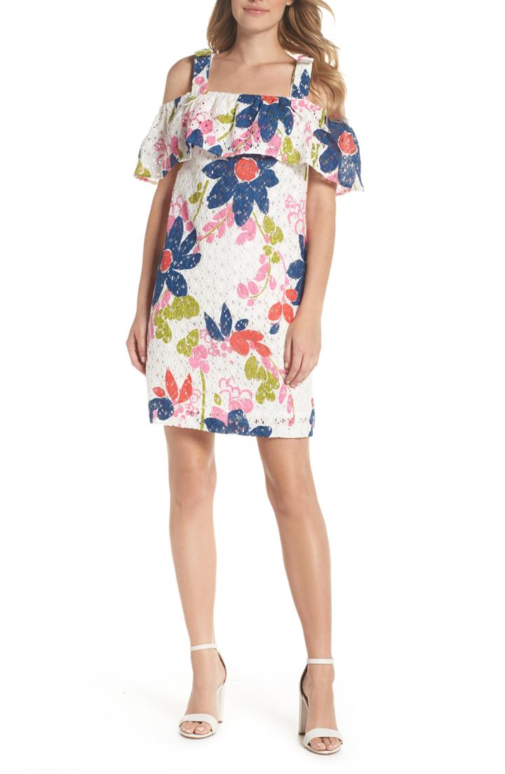 Women's Trina Trina Turk Windsor Cold Shoulder Ruffle Shift Dress