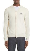 Men's Comme Des Garcons Play White Heart Wool Cardigan - White