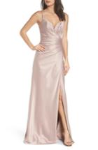 Women's La Femme Strappy Ruched Bodice Gown - Beige