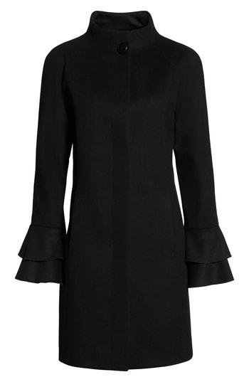 Women's Trina Turk Sara Ruffle Cuff Wool Blend Coat