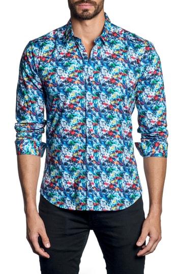 Men's Jared Lang Brushstroke Print Sport Shirt - Blue