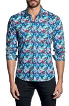Men's Jared Lang Brushstroke Print Sport Shirt - Blue
