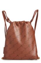 Stella Mccartney Perforated Logo Mini Faux Leather Drawstring Backpack - Brown