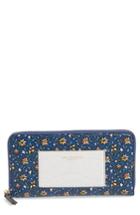 Women's Tory Burch Floral Print Leather Zip Around Wallet - Blue