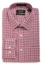 Men's Nordstrom Men's Shop Smartcare(tm) Trim Fit Plaid Dress Shirt .5 32/33 - Burgundy
