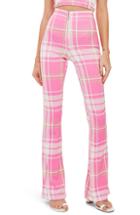 Women's Topshop Bright Check High Waist Flare Leg Trousers Us (fits Like 6-8) - Pink