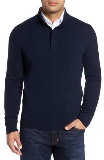 Men's Monte Rosso Cashmere Quarter Zip Sweater, Size - Blue