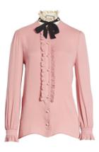 Women's Gucci Tie Neck Ruffle Detail Silk Blouse Us / 38 It - Pink