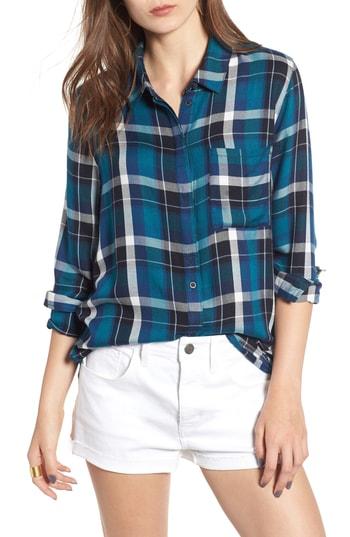 Women's Treasure & Bond Classic Plaid Shirt, Size - Blue/green