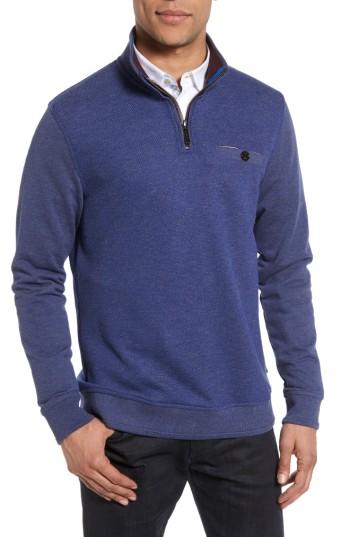 Men's Ted Baker London Norham Modern Slim Fit Quarter Zip Pullover (m) - Blue