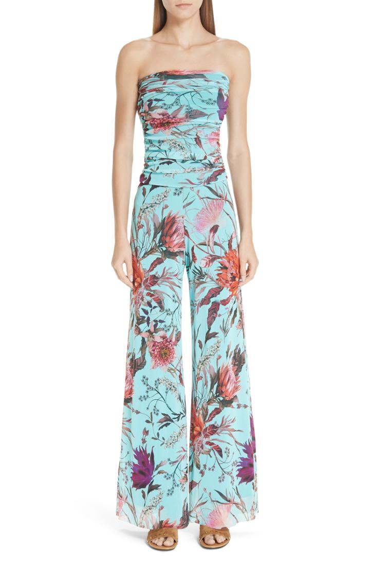 Women's Fuzzi Floral Tulle Strapless Jumpsuit - Blue