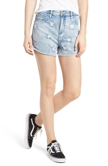Women's Tinsel Acid Wash Star Denim Shorts - Blue